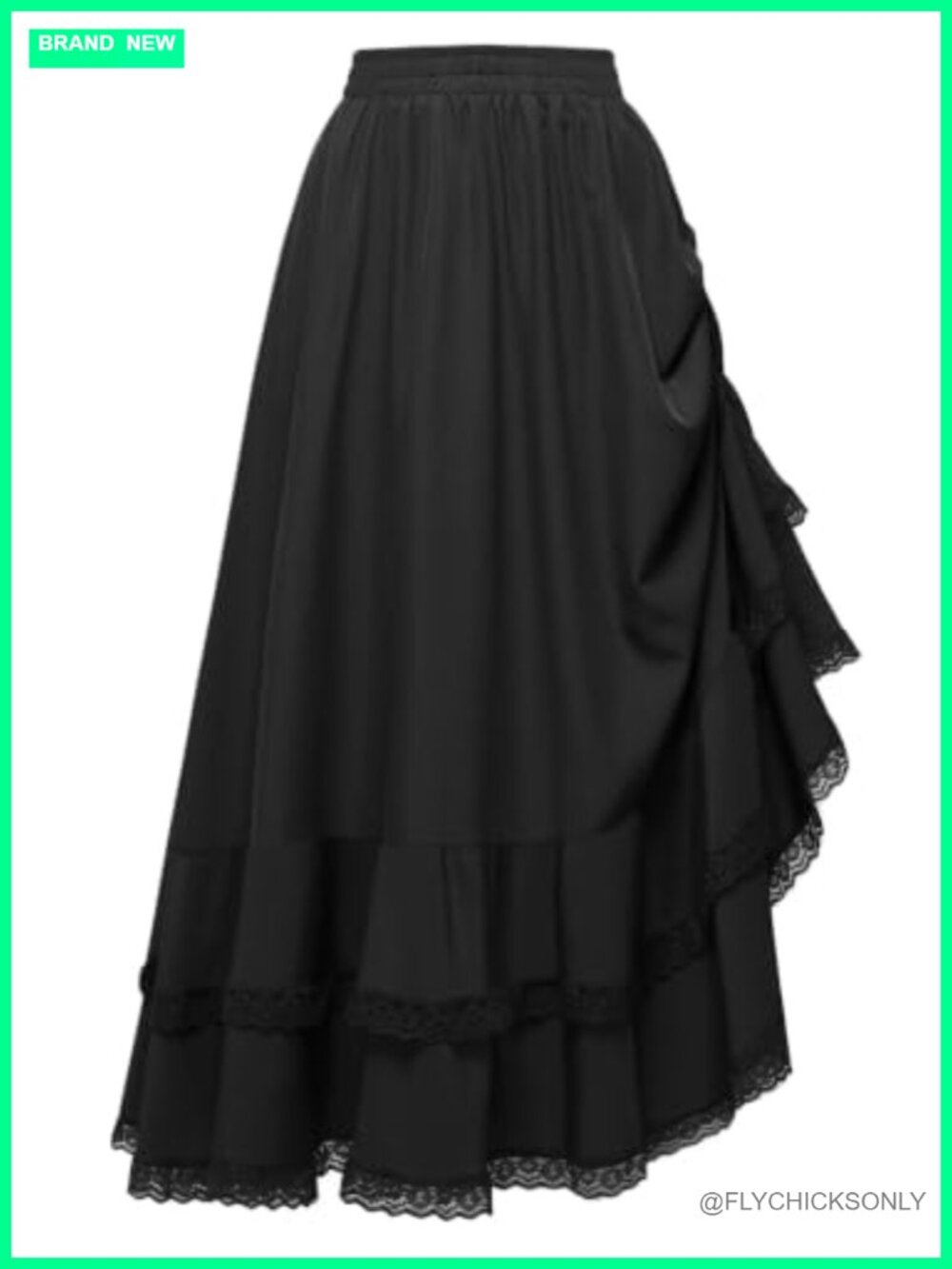 Womens Renaissance Maxi Skirt Medieval Fairy Tiered Ruffle Lace Trim